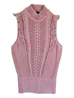 White House Black Market Sleeveless Mock Neck Ruffle Knit Sweater Large